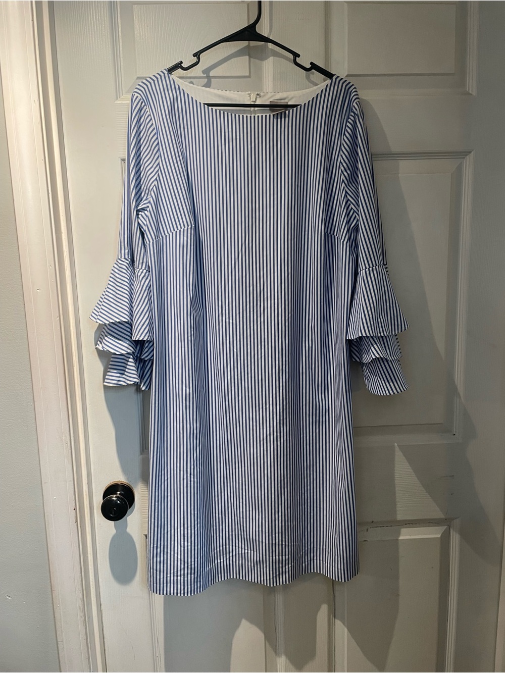 Chico's Blue & White Striped Midi Dress with Ruffle Sleeves size 2.5 14